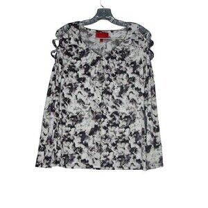 Jennifer Lopez Black Gray Print Shimmer Cold Shoulder Blouse Women Size Small